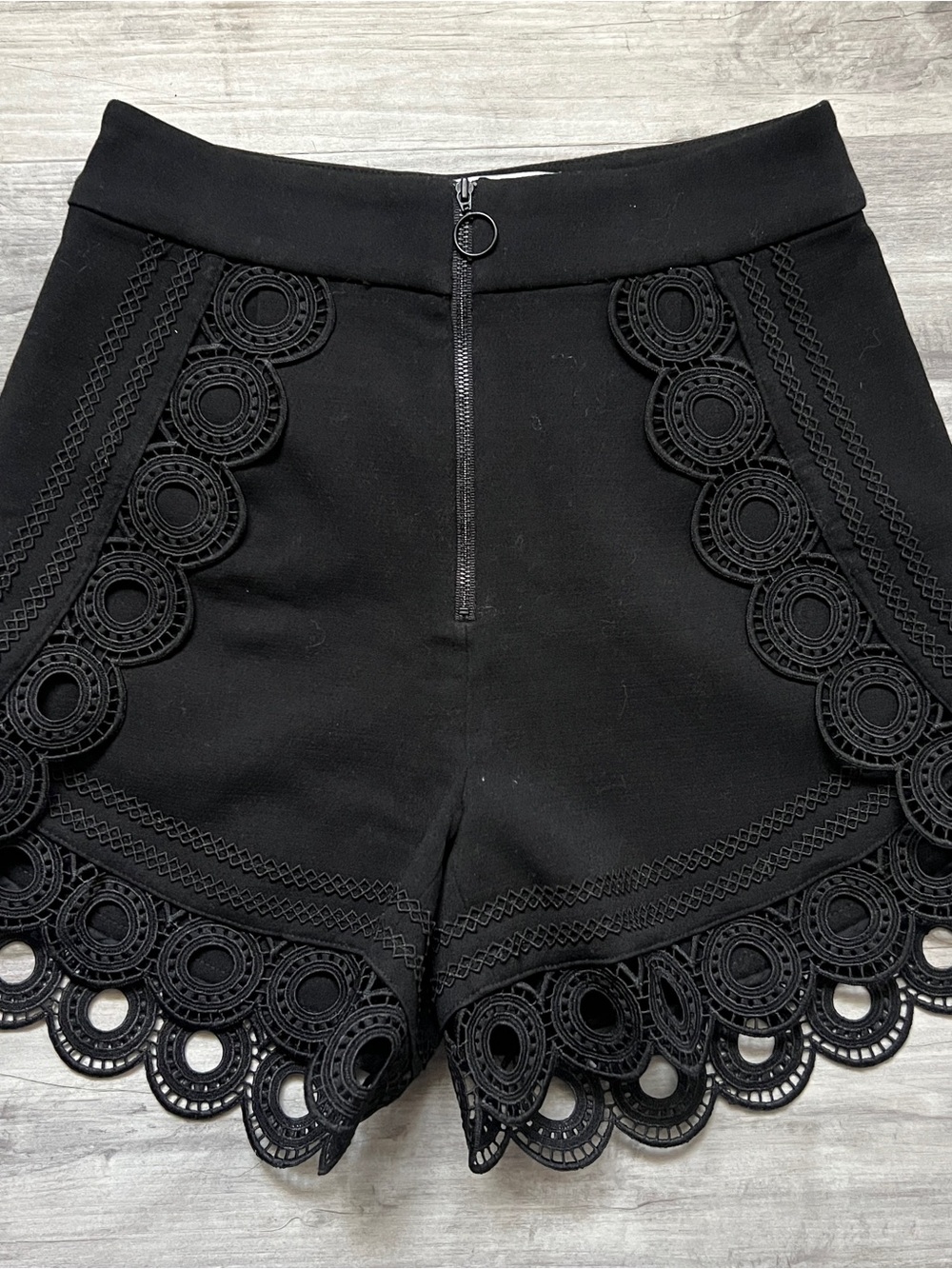 Self-Portrait Black High-Waist Lace-Trim Shorts